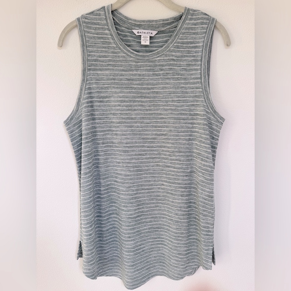 Athleta Breezy Tank, Sea Foam Green and White, Size Medium